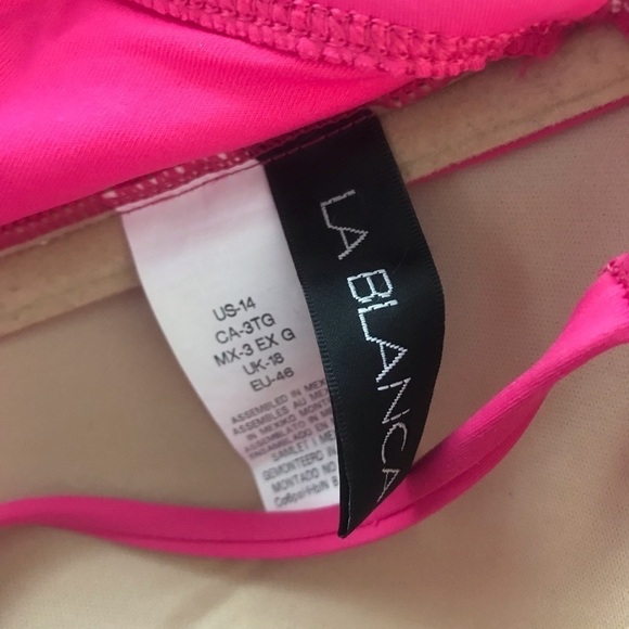 La Blanca Hot Pink Ruched Halter One Piece Swimwesr Swim Bathing Suit Size 14 - Picture 7 of 7